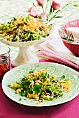 Pasta salad with mangetout and bean sprouts