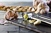 Garlic and a garlic press