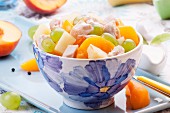 Chicken salad with grapes, peaches and pineapple