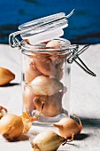 Small onions in a glass jar