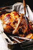 Grilled chicken with vegetables and lemon