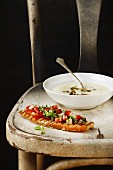 Bruschetta and creamy soup