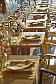 Tables laid in a restaurant