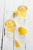 Lemon drinks with ice cubes