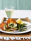 Chicken Kiev with green beans