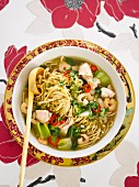 Noodle soup with prawns and chilli peppers (Asia)