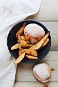 Bread rolls and homemade chips