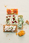 Crispbreads with various toppings