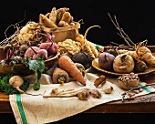 An arrangement of root vegetables