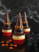Cupcakes decorated with witches hats for Halloween