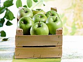 A crate of Granny Smith apples