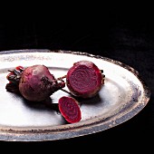 Boiled beetroot on a silver plate