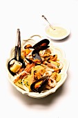 Seafood salad with mussels and potatoes