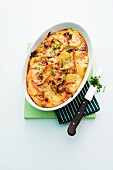 Fried potato bake with chorizo and peppers