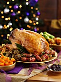 Roast turkey with all the trimmings on a festive table