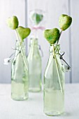 Green heart-shaped cake pops in light green bottles