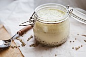 Lentil soup in a preserving jar