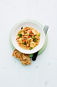 Chickpea curry with bananas and cashew nuts
