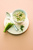 Quick minced beef and leek soup with chives