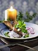 Soused herring with pesto and bread (Scandinavia)