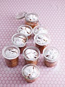 Mini stollen cakes in glasses arranged in a Christmas tree shape