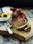 Meat loaf with bacon, sliced