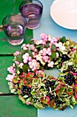 Autumnal wreath of snowberries, privet berries & hydrangeas