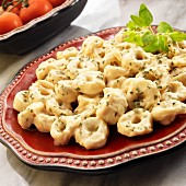 Beef tortellini in a cheese sauce