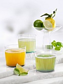 Various lemonades (apricot & basil, basil, and basil & ginger)