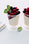 Bavarian cream with berries and mint