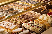 A display of cakes in a bakers