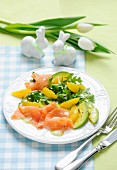 Salmon and avocado salad with oranges and rocket for Easter