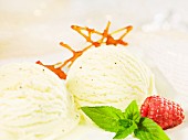 Vanilla ice cream with caramel lattice