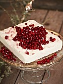 Lingonberry and cinnamon ice cream decorated with lingonberries a silver sugar pearls