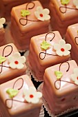 Petit fours decorated with sugar flowers