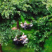 Chefs sitting in a garden