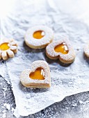 Jammy shortbread biscuits with yellow jam