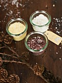 Various spiced salts as Christmas presents