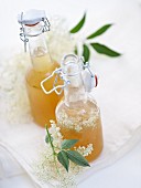 Bottles of elderflower syrup