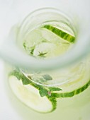 Homemade herb and cucumber lemonade (close up)