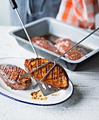 Grilled duck breasts in an oriental marinade