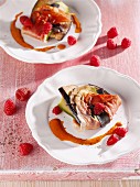 Aubergine and courgette saltimbocca with raspberries