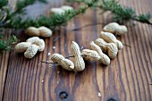 Hand-made wreath of peanuts for feeding birds