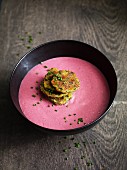 Beetroot soup with vegetable cakes