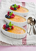 Creme Brulee with raspberries and blueberries