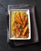 Fish carpaccio with grapefruit sauce and carrots