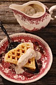 Yeast waffles with almond cream