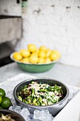 A mixed leaf salad with slivered almonds