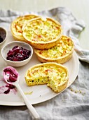 Leek and cheese tartlets and onion chutney