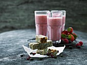 Energy bars and strawberry smoothies